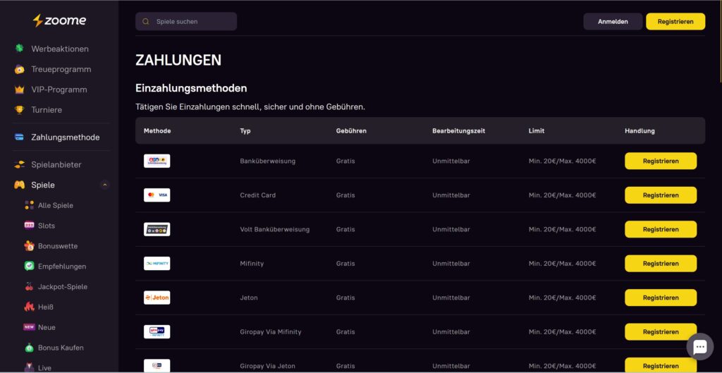 zoome casino zahlungen