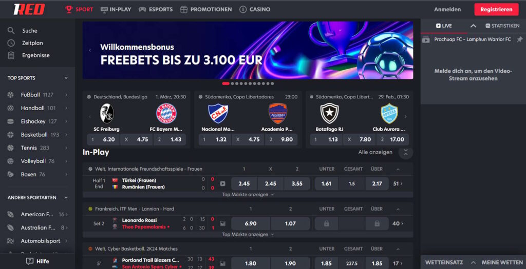 1red casino sportwetten